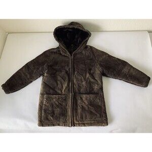 Vintage Synergy Genuine Leather Jacket Coat Women Small Brown Faux Fur Lined Mid